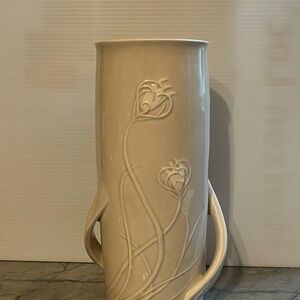 TAKAHASHI Cream Ceramic Bud Vase with Raised Floral Design